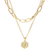 26 Alphabet Double Layer Necklace Hexagonal Letter Pendant Layered Collarbone Chain, Style: J