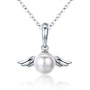 S925 Sterling Silver Pendant Wing Angel Shell Bead Charm DIY Beaded Bracelet Accessories, Style:Pendent+Necklace