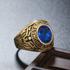 Retro Round Gemstone Carved Soldier Army Military Titanium Steel Ring for Men, US Size: 8, Diameter: 18.2mm, Perimeter: 57mm(Blue)