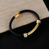 OPK PH1586 Simple Men Leather Bracelet Stainless Steel Magnetic Insert Buckle Bracelet, Color: Gold