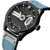 CURREN M8301 Men Military Sports Watch Quartz Date Clock Leather Wristwatch(black case blue)