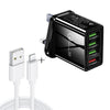 2 in 1 1m USB to 8 Pin Data Cable + 30W QC 3.0 4 USB Interfaces Mobile Phone Tablet PC Universal Quick Charger Travel Charger Set, UK Plug(Black)