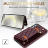 For Samsung Galaxy S24 5G Rhombic Dual Buckle Card Slots Phone Case with Lanyard(Wine Red)