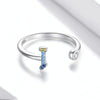 S925 Sterling Silver 26 English Letters Colorful Zircon Women Open Ring, Style:I