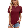 Summer Women Round Neck Flower Lace Patchwork Short Sleeve T-Shirt, Size: S(Wine Red)
