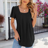 Spring and Summer Square Neck Pleated Short Sleeve Ladies Loose T-Shirt Top, Size: XXL(Black)