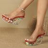Women Summer 10cm Wedge High Heels Crystal Bottom Sandals Walking Pole Dance Shoes, Size: 43(Red)