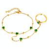 OPK GS1558 2 In 1 Emerald Heart Zirconia Stainless Steel Ring Bracelet