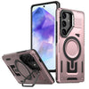 For Samsung Galaxy A55 5G Shield Hollow Frame Holder MagSafe Phone Case(Rose Gold)