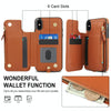 For iPhone X / XS Double Flap Zipper RFID Leather Phone Case with Short Lanyard(Brown)