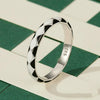 SCR943-6 S925 Sterling Silver Personalized Black White Diamond Texture Ring Hand Decoration