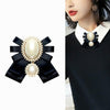 Women Pearl Bow-knot Bow Tie Cloth Brooch Clothing Accessories, Style:Pin Buckle Version(Black White)