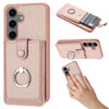 For Samsung Galaxy S25 5G Litchi Texture Drawing Card Bag Ring Holder Phone Case(Rose Gold)