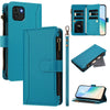 For Samsung Galaxy A03 164mm Magnetic Closure Nine Card Slots Zipper Leather Case with Hand Strap(Turquoise)