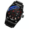 FNGEEN P1010 Men Fashion Large Dial Leather Belt Watch Student Casual Quartz Watch(Black Leather With Red Words)
