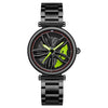 SANDA P1074 Cool Couple Steel Band Quartz Watch Wheel Series Dial Ladies Watch(Black Green)