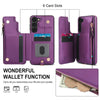 For Samsung Galaxy S23 5G Double Flap Zipper RFID Leather Phone Case with Short Lanyard(Dark Purple)