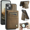 For iPhone 14 AutSpace A12 MagSafe Magnetic RFID Card Bag Phone Case(Coffee)