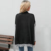 Women Long Sleeve Mock Neck Striped Knit Sweater Casual Tops, Size:S(Black)