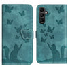 For Samsung Galaxy A56 5G Butterfly Cat Embossing Flip Leather Phone Case(Wathet)