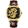 FNGEEN S666 Waterproof Luminous Watch Quartz Ultra-Thin Dragon Or Phoenix Pattern Couple Watch(Brown Leather Full Gold Black Surface)