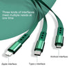 WK WDC-124 3A 3 In 1 8 Pin + Type-C / USB-C + Micro USB Bona Series Telescopic Charging Data Cable, Length: 1.5m (Green)