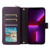 For iPhone 13 Pro Nine-card Slots Zipper Wallet Bag Leather Phone Case(Dark Purple)