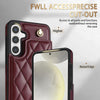 For Samsung Galaxy S24 5G Rhombic Dual Buckle Card Slots Phone Case with Lanyard(Wine Red)