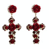 1 Pair Baroque Rose Flower Cross Long Earrings Vintage Earrings(Red)