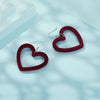 S925 Sterling Silver Velvet Burgundy Love Heart Earrings