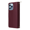 For iPhone 13 Pro Max Nine-card Slots Zipper Wallet Bag Leather Phone Case(Wine Red)