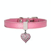 Pink PU Leather Dog Collar with Heart Pendant, Size M (1.3-35cm)