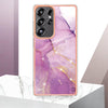 For Samsung Galaxy S25 Ultra 5G Electroplating Marble Pattern Dual-side IMD TPU Shockproof Phone Case(Purple 001)