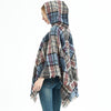 Spring Autumn Winter Checkered Pattern Hooded Cloak Shawl Scarf, Length (CM): 135cm(DP-07 Blue)