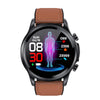 E400 1.39 inch HD Round Screen Leather Strap Smart Watch Supports ECG Monitoring/Non-invasive Blood Sugar(Brown)