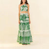 Retro Split Sexy One-Shoulder Swimsuit Chiffon Beach Skirt Swimsuit, Size: S(Green Suit)