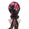 TJM-226 Ladies Satin Print Ribbon Bow Turban Hat Night Cap Silk Chemotherapy Hat Long Tail Braid Hat(Black)