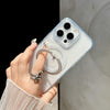 For iPhone 15 Metal Holder MagSafe PC Hybrid TPU Phone Case(White)