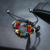 BX016 Retro Personality Leather Beaded Bracelet(Black Leather+Ancient Silver Accessories)