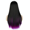 Fashion Medium Haircut Side Bangs Highlight Color Long Straight Wig(Black Volet)