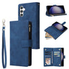 For Samsung Galaxy S25 5G Multifunctional Frosted Zipper Wallet Leather Phone Case(Blue)