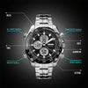 SKMEI 1302 Fashion Men Leisure Wrist Watch Multifunctional Dual-time Sports Digital Watch with Stainless Steel Watchband 30m Waterproof (Silver+Black)