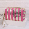 Multifunctional Striped PU Waterproof Cosmetic Toiletry Bag(Rose Red)