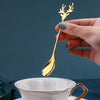 4pcs /Pack Christmas 304 Stainless Steel Deer Stirring Spoon Coffee Dessert Scoop, Color: Gold+Red Box