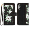 For Samsung Galaxy S24+ 5G Floral Pattern Leather Phone Case with Lanyard(Black)