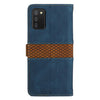 For Samsung Galaxy A03s 164mm Grid Stitching Leather Phone Case with Lanyard(Blue)