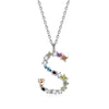 S925 Sterling Silver 26 Engligh Letters Colorful Zircon Women Nacklace Jewelry, Style:S(Silver)
