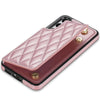 For Samsung Galaxy S23+ 5G Rhombic Dual Buckle Card Slots Phone Case with Lanyard(Rose Gold)