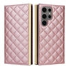 For Samsung Galaxy S25 Ultra 5G Crossbody Rhombic Sucker Leather Phone Case(Rose Gold)