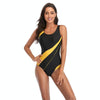 Women Comfortable Triangle One-Piece Swimsuit With Chest Pad, Size: M(Black+Yellow)